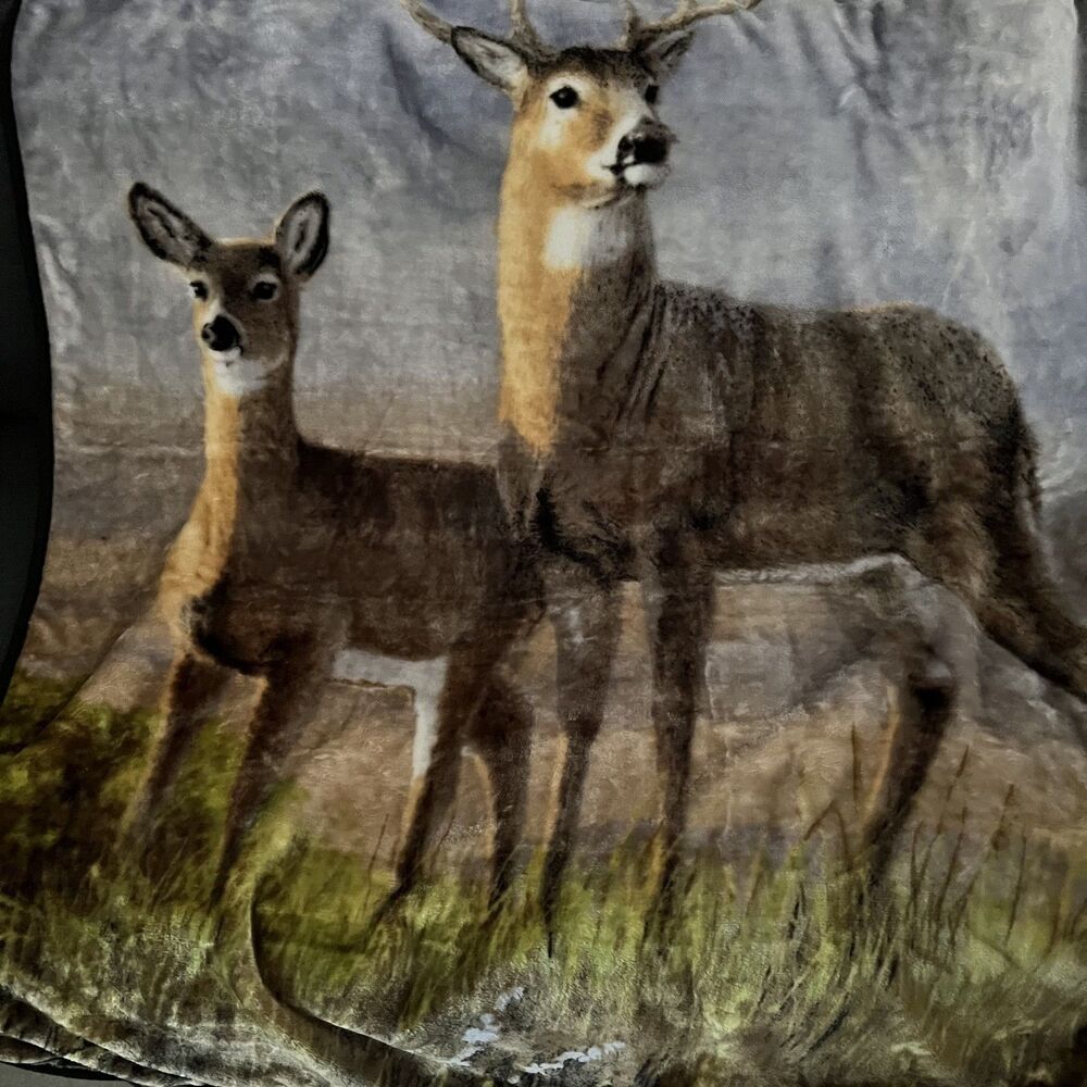 Northwest Joe Hautman Clearing Sky Buck & Doe Raschel Throw 50x 60 Cabin Decor - Picture 2 of 7